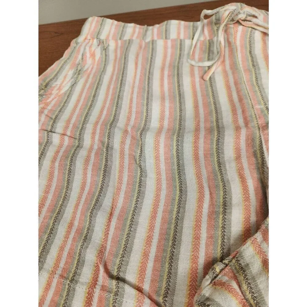 NWT Briggs Women's XXL Multicolor Striped Linen Blend Drawstring Shorts